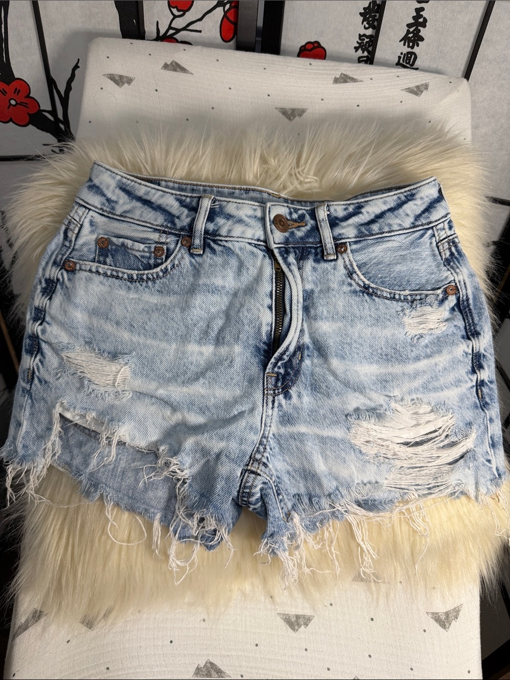 American Eagle Outfitters Light Blue Distressed Denim Cutoff Shorts